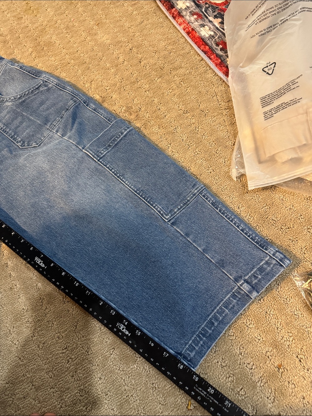 Flamingals Mid Waist Denim Bermuda Shorts Wash Pocket Side Knee Length Cargo - Picture 8 of 8